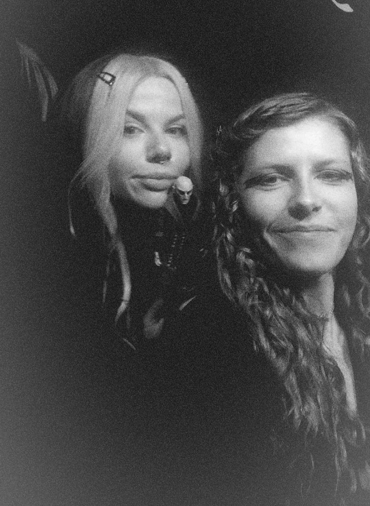 Me, my friend Maria and the Count Orlok toy at the cinema. The pic is black and white.