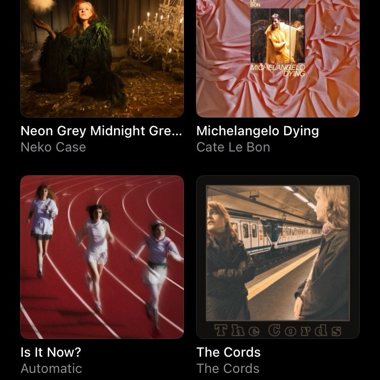Cover images for new LP’s by Neko Case, Cate Le Bon, Automatic, and The Cords.