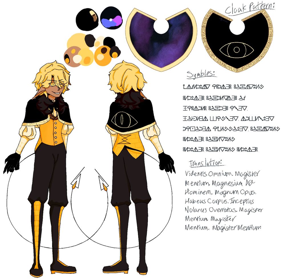 The cipher on the cloak is in Bill’s cipher. When decipher it says: 

“Videntis Omnium. Magister Mentium. Magnesium Ad Hominem. Magnum Opus.
Habeus Corpus. Inceptus Nolanus Overratus. Magister Mentium. Magister Mentium. Magister Mentium”

Which is the chant used to summon Bill and it’s in Latin. It roughly translates to:

“All-seeing. Master of Minds Magnesium For Man Great Work He had a body. Nolan's initiative is overrated. Teacher Minds. Teacher Minds. Master of Minds”

I used google translate so if it’s wrong feel free to correct me.
