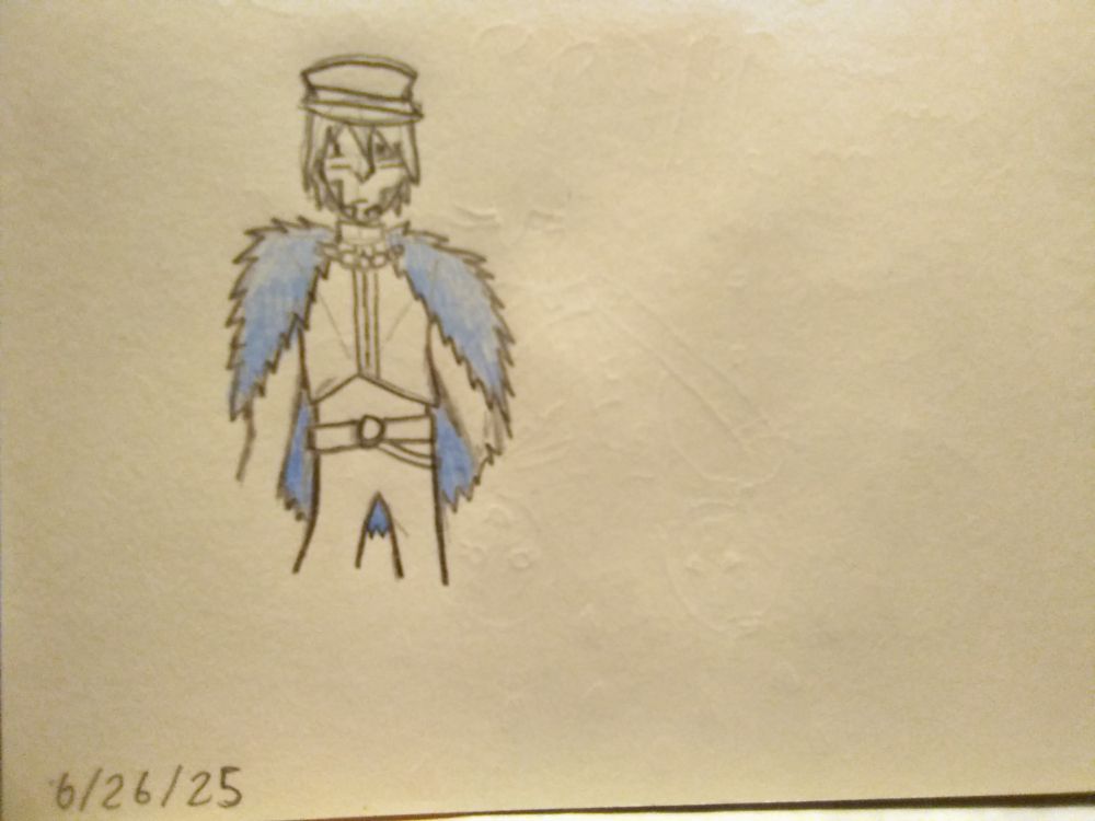 Illustration: With blue fur cape.