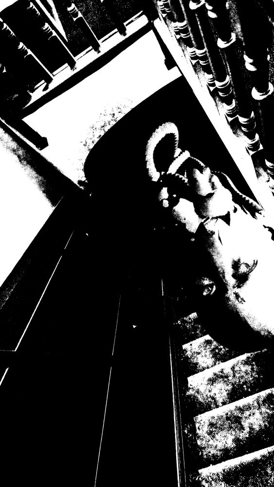 Strange creature crawling up the stairs. 