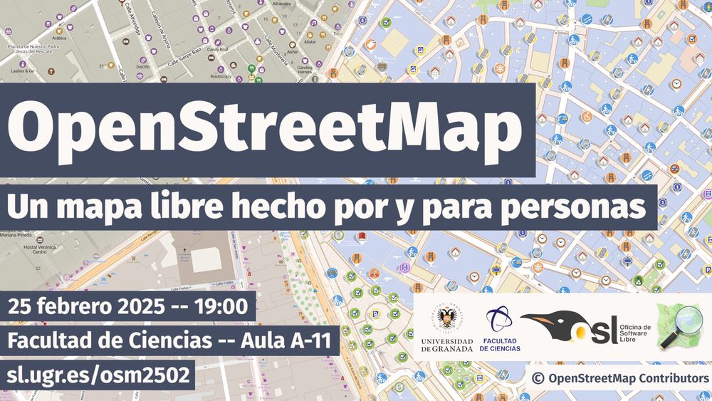 Cartel del evento, incluyendo el subtítulo "Un mapa libre hecho por y para personas". Salen los logos de entidades organizadoras. El resto de información está en el texto del toot.