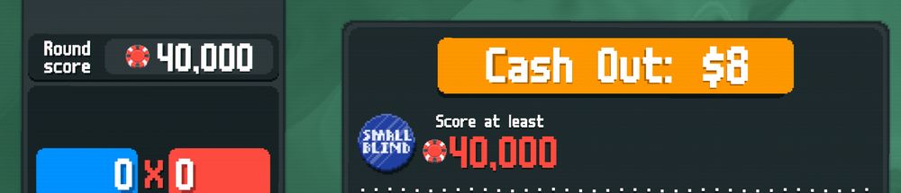 A screenshot of the game balatro, the focus is on a perfect score of 40000 to pass a 40000 requirement 