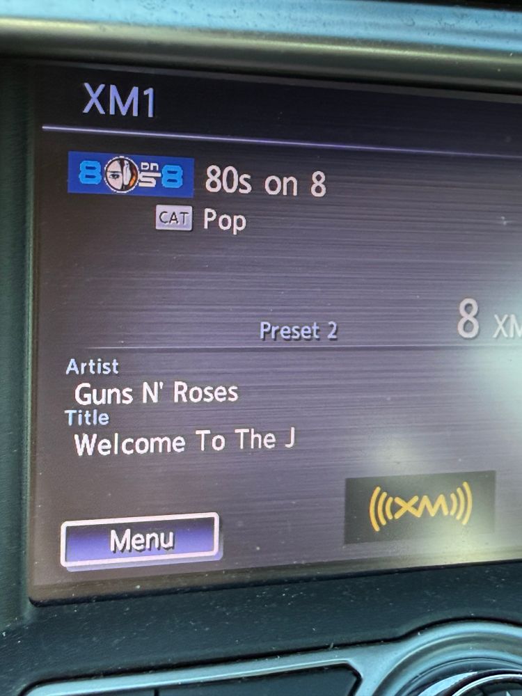 Photo of satellite radio playing Welcome to the Jungle by GNR 