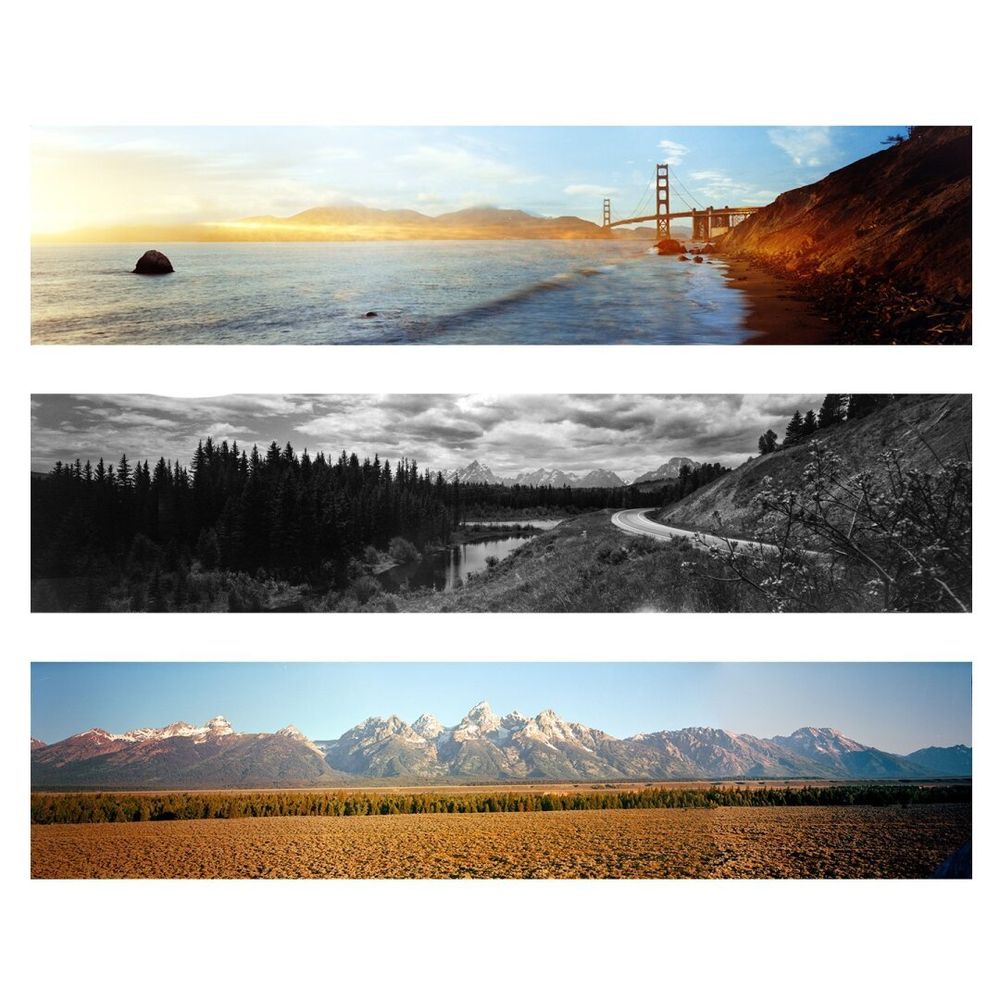 Three long panoramas of San Francisco and Wyoming.