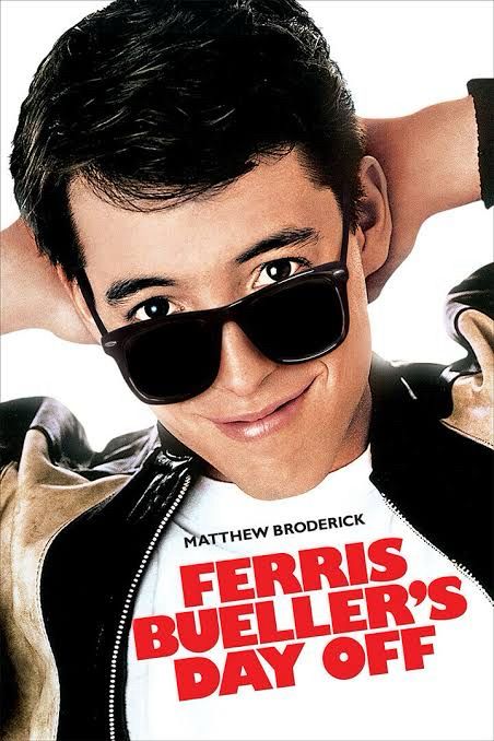 Promotional poster for Ferris Bueller's Day Off (1986).

it shows a close-up of Matthew Broderick as Ferris Bueller, leaning back with his hands behind his head and looking down into the camera over a pair of sunglasses.

Text reads:
"MATTHEW BRODERICK
...
FERRIS BUELLER'S DAY OFF"
