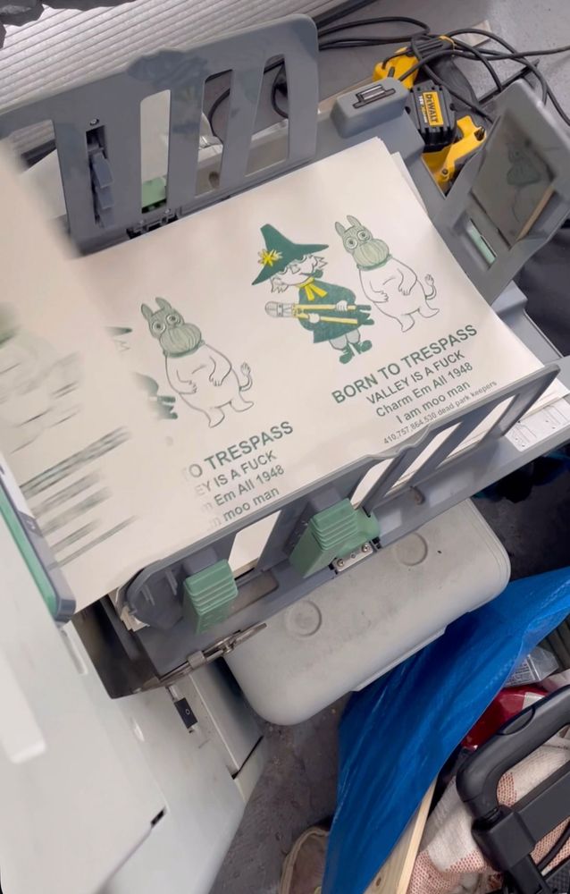 Photo of the same print, shooting out of a risograph printer