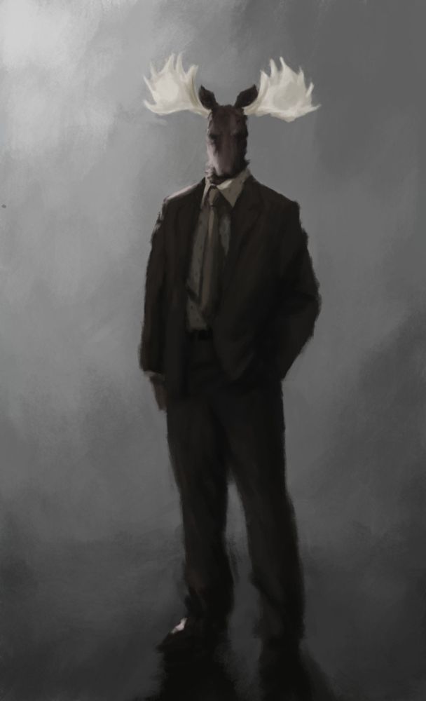 A moose in moody lighting.