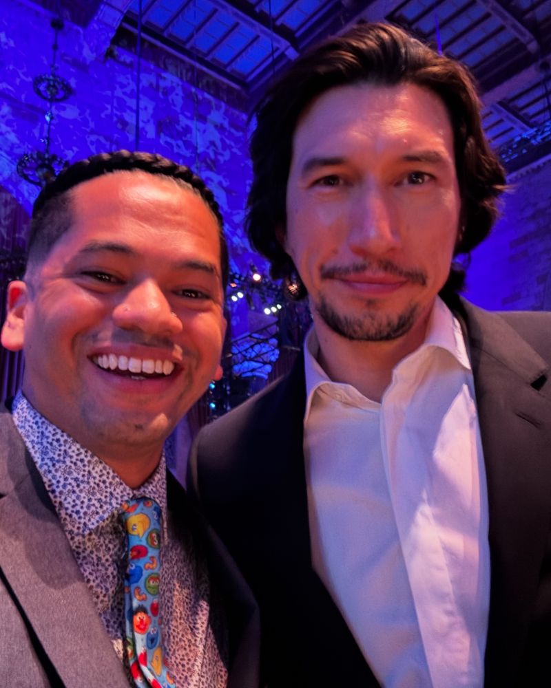 Mychal Threets and Adam Driver smile for a photo at The Sesame Street Gala