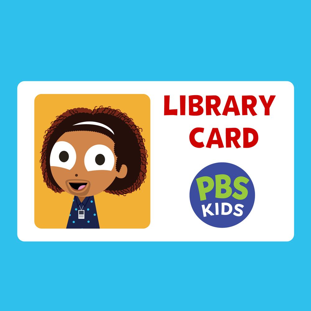 Mychal Threets PBS Kids library card with animated version of himself 