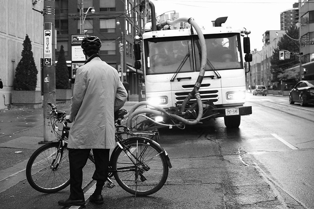 Chris Drew confronts bike lane scrubber on Jarvis street (November 2012)