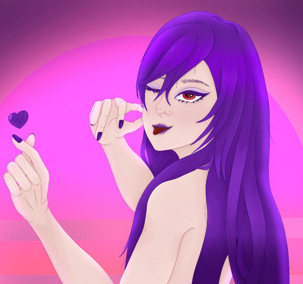 close up of the face with purple make up 