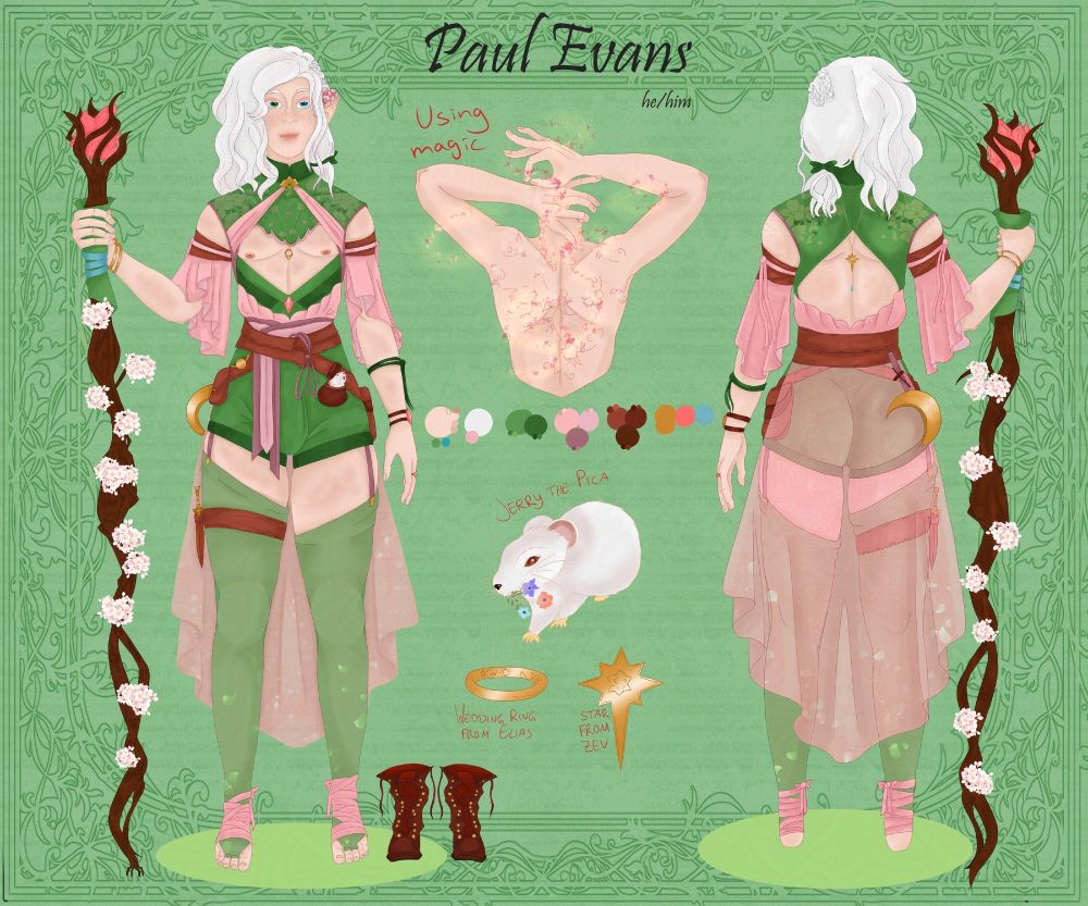 a ttrpg character character sheet showing the front and back 