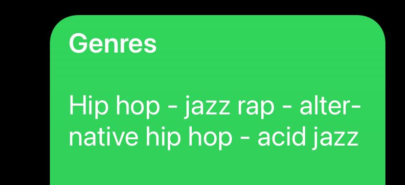 Genres
Hip hop, jazz rap, alternatice hip hop, acid jazz