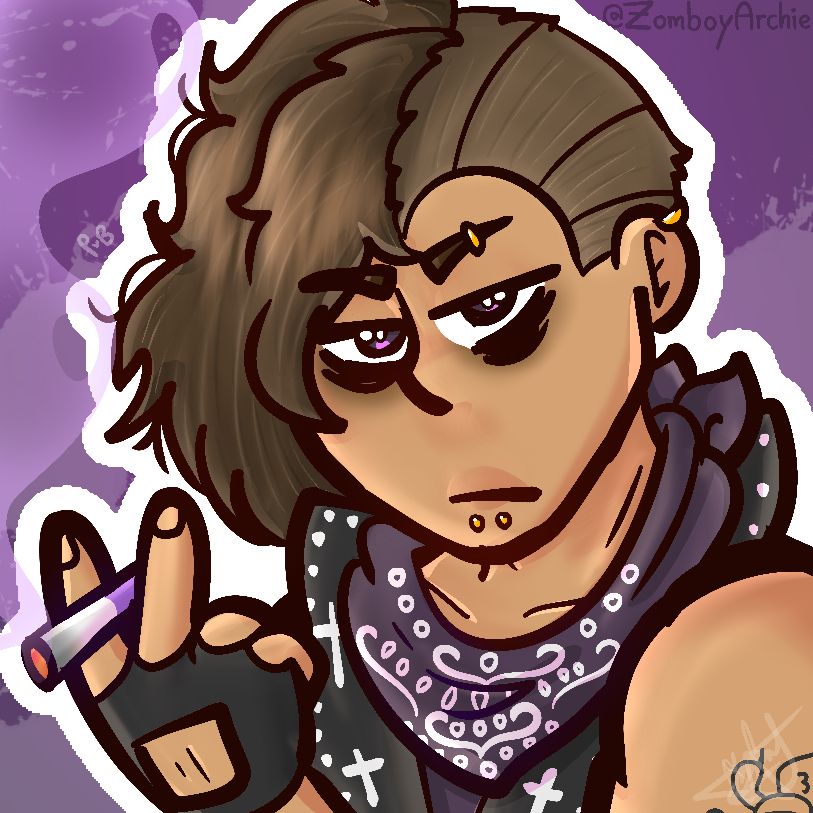 A bust drawing of a character with a disinterested expression smoking a cigarette.