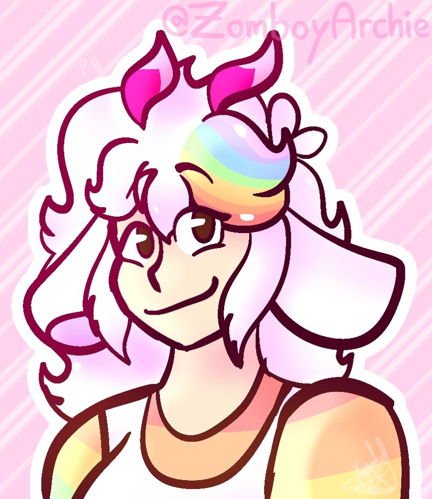 Drawing of a character smiling.