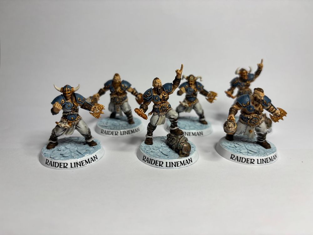 A group of six Raider Linemen from the Norse Blood Bowl team