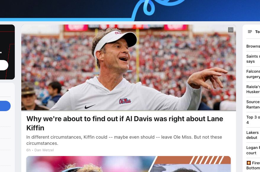 Lane Kiffin, coach of Ole Miss football, wearing a douchey visor and holding his hand like he's going to tickle someone, maybe?