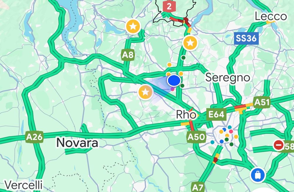 Screenshot of Google maps app with northern Italy 