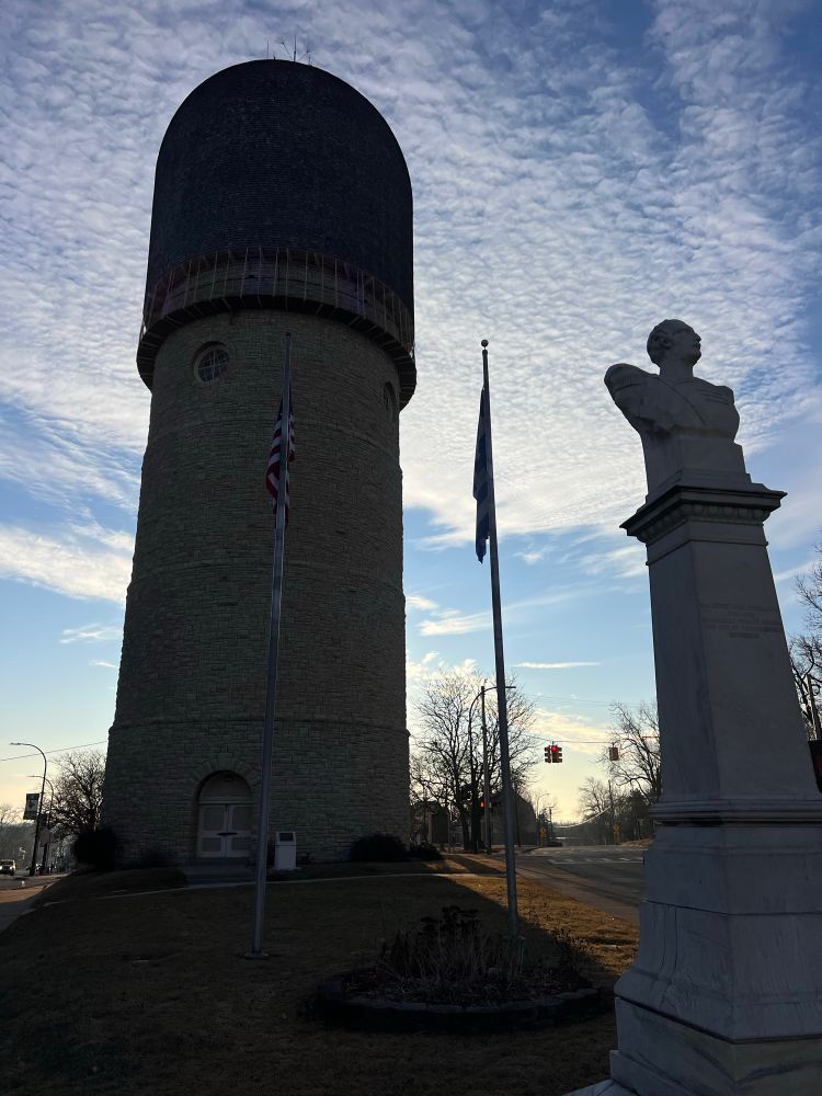 Ypsilanti water tower on a sunny day. 