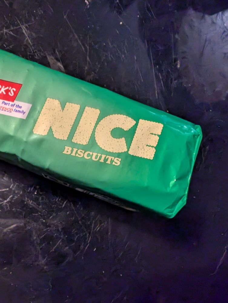 A packet of Nice Biscuits