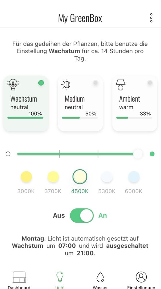 GreenBox App: Licht