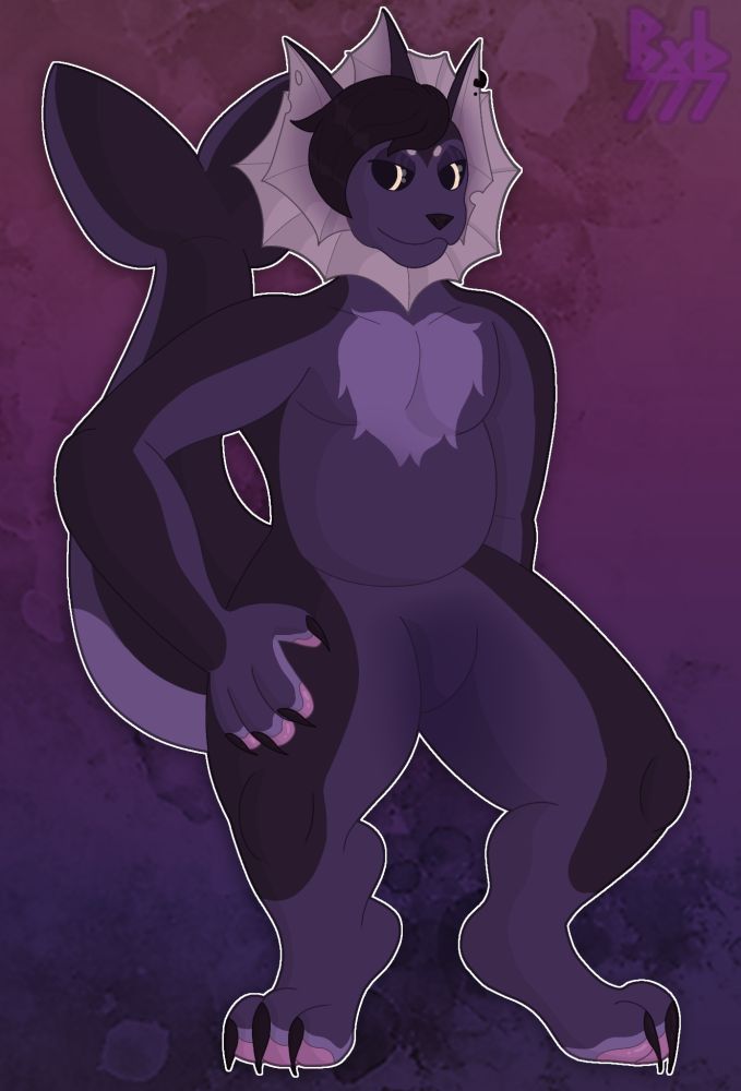 Fullbody drawing of a purple gothy vaporeon