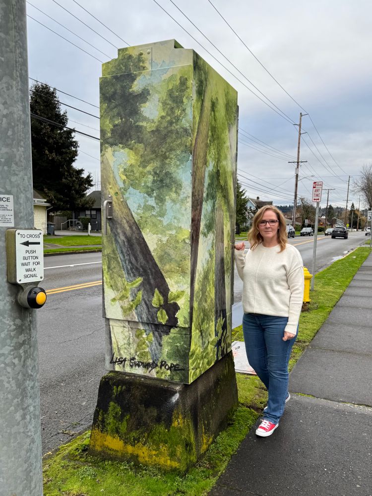 My painting is displayed on a traffic signal in the city of Puyallup, WA (cabinet wrap project)