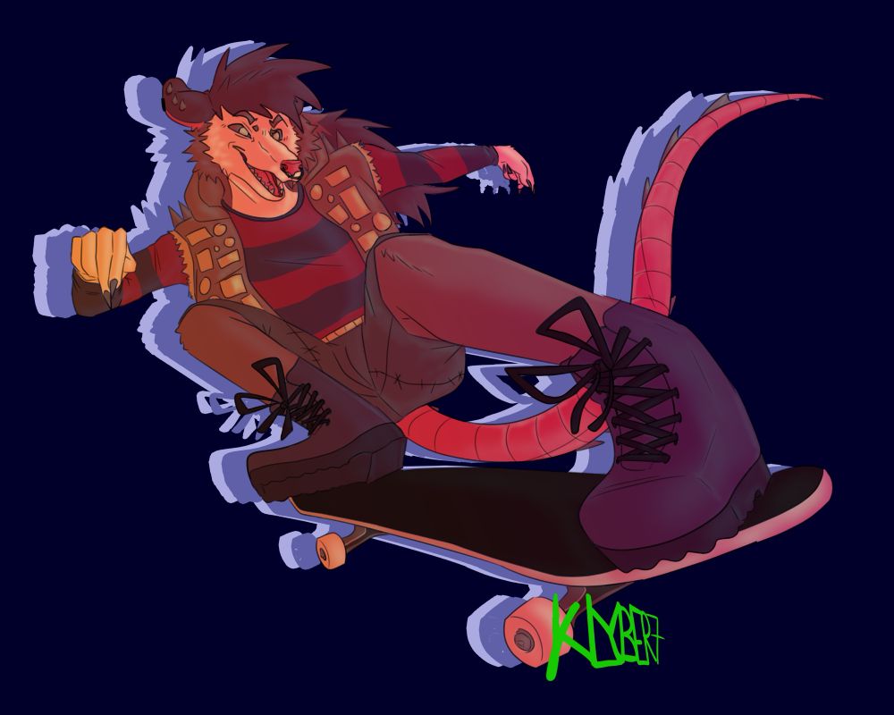 Opossum with an alternative fashion skateboarding