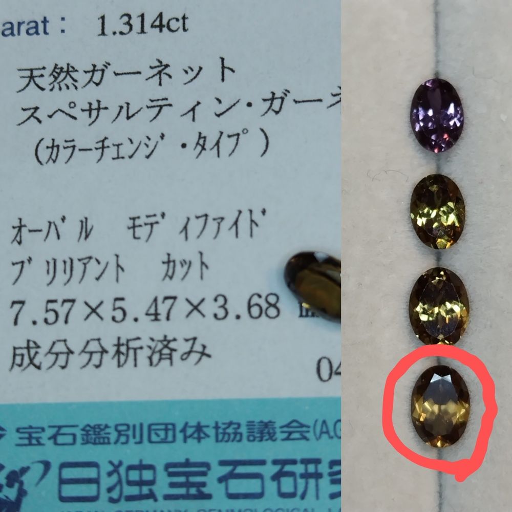 カラーチェンジスペサルティンガーネットの写真とソーティング