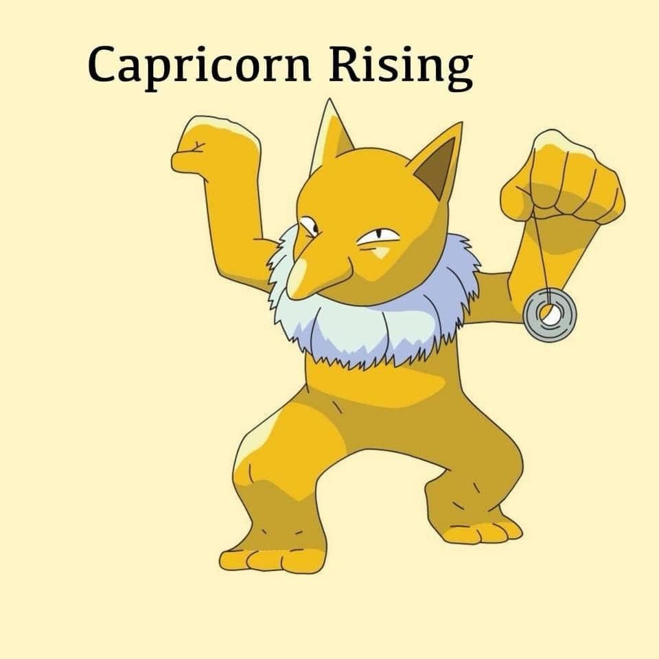 Imagem de um pokemon amarelo narigudo feioso que hipnotiza a gente com uma ruela amarrada n barbante pra ilustrar o ascendente em capricórnio