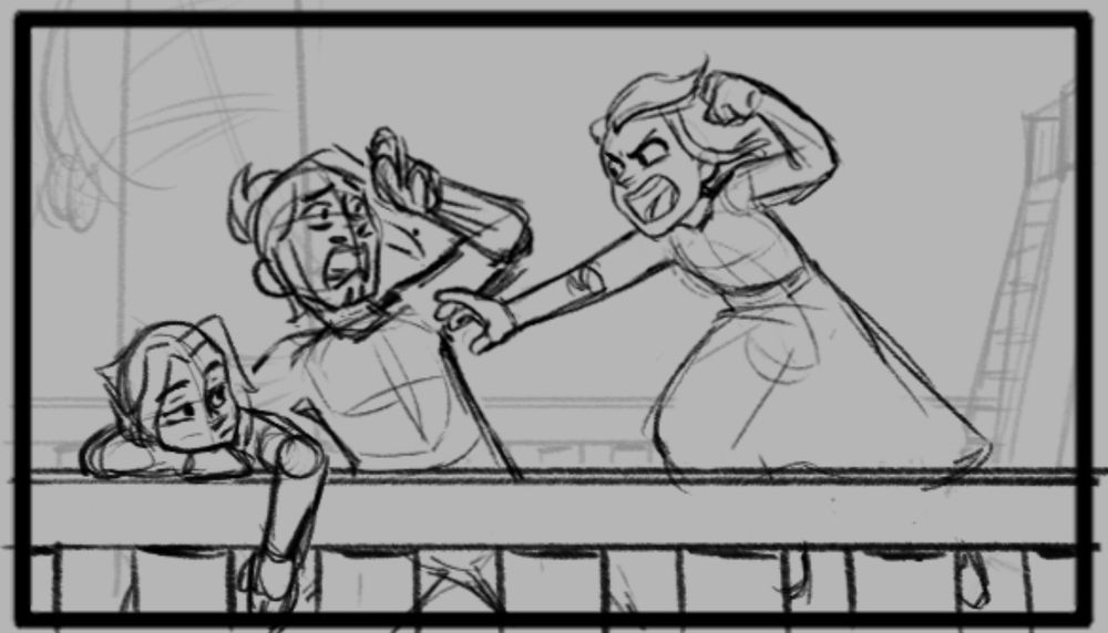animation storyboard of small princess and pirate captain