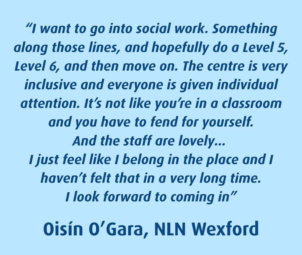 A graphic with navy text against a light blue background. The test is from a student's testimonial.