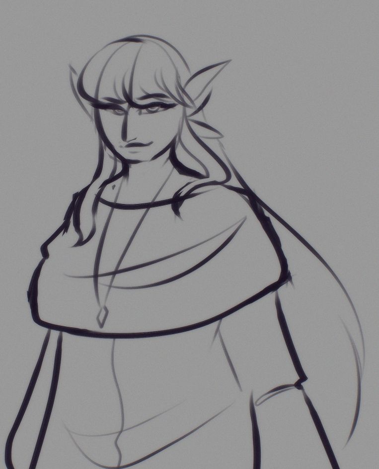 Sketch of an OC I'm currently updating the design for - Stella. She's an (at least) 6' motherly angel. Kind to a fault, but always gets what she wants in the end ~