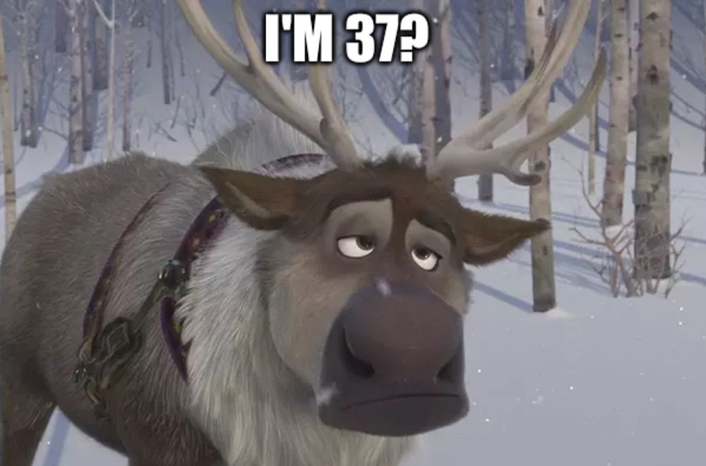 Sven the raindeer says, glumly, "I'm 37?"