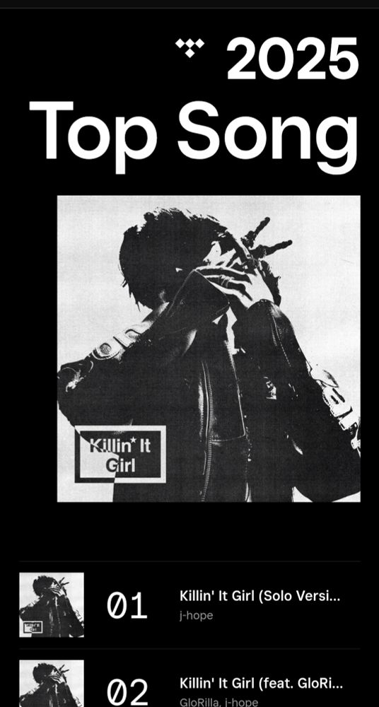 Screenshot from Tidal showing Killin' It Girl as my top song 