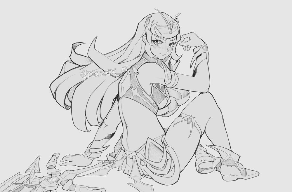 Line drawing of Mythra from Xenoblade 2 made in 2021