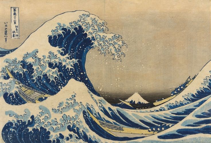 Katsushika Hokusai’s much celebrated series, Thirty-Six Views of Mount Fuji (Fugaku sanjûrokkei), was begun in 1830, when the artist was 70 years old. This tour-de-force series established the popularity of landscape prints, which continues to this day. Perhaps most striking about the series is Hokusai’s copious use of the newly affordable Berlin blue pigment, featured in many of the compositions in the color for the sky and water. Mount Fuji is the protagonist in each scene, viewed from afar or up close, during various weather conditions and seasons, and from all directions.
The most famous image from the set is the "Great Wave" (Kanagawa oki nami ura), in which a diminutive Mount Fuji can be seen in the distance under the crest of a giant wave. The three impressions of Hokusai’s Great Wave in the Art Institute are all later impressions than the first state of the design.

Clarence Buckingham Collection
