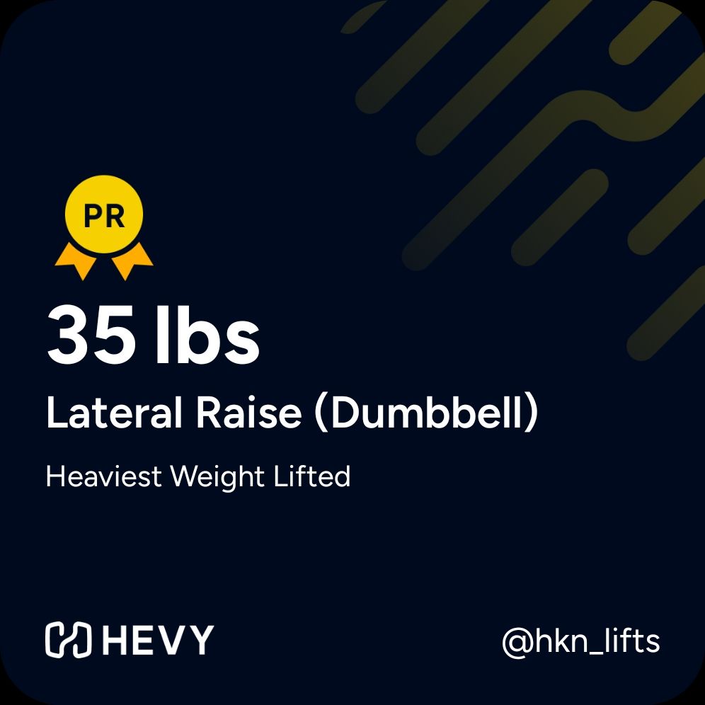 PR screen for heaviest weight lifted for dumbbell lateral raises (35 lbs combined weight)