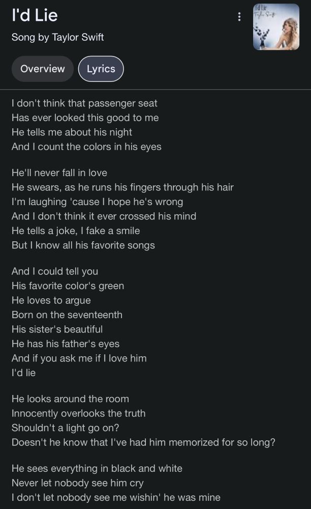 Lyrics to Taylor Swift’s song I’d Lie