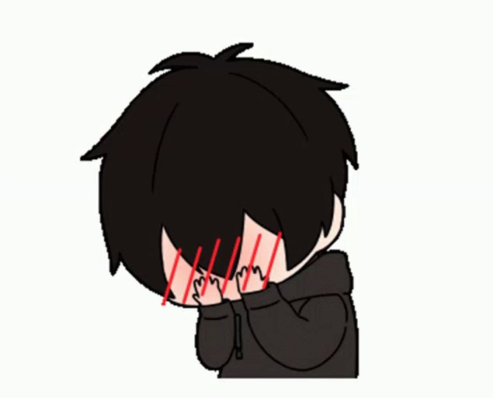 a cartoon drawing of a boy covering his face