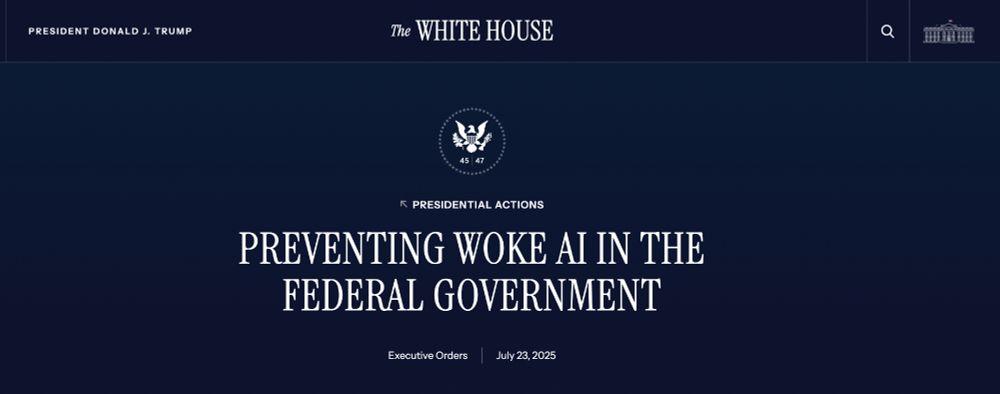Skjermbilde av en presidentordre med tittelen "Preventing woke AI in the federal government"