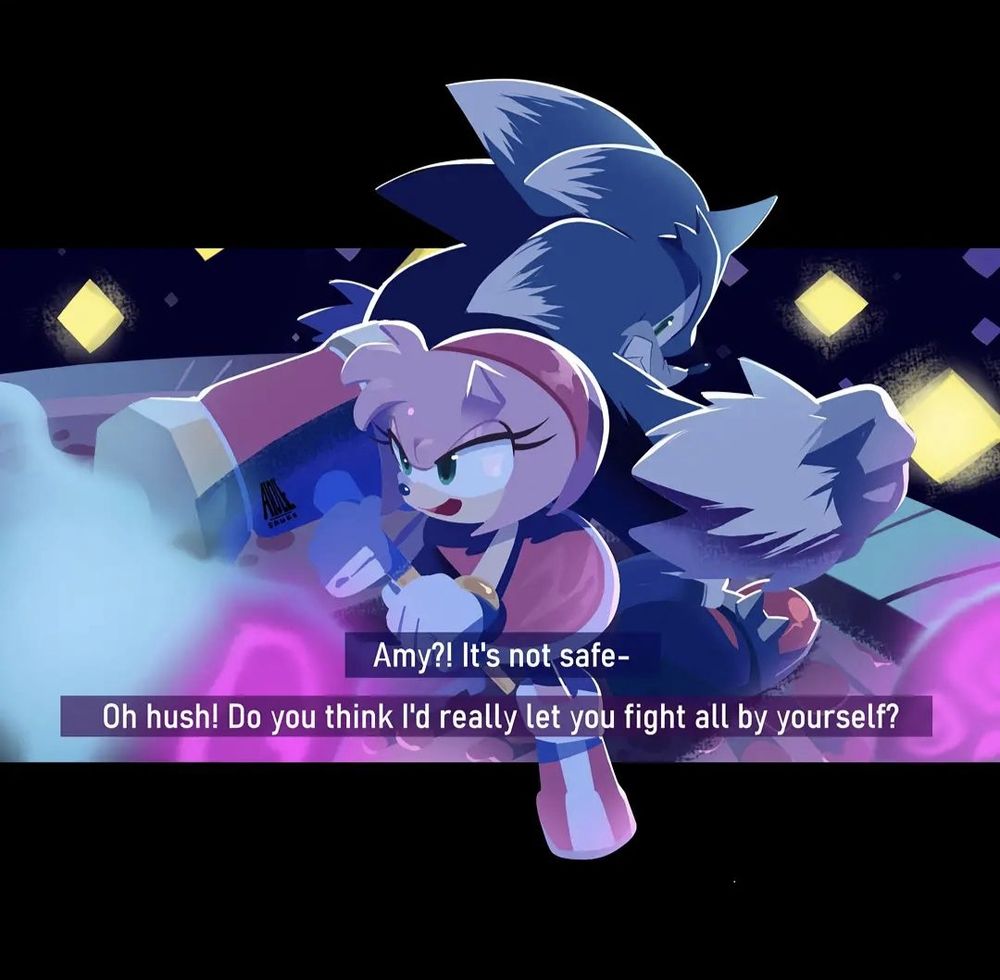 Werehog Sonic and Amy fighting back to back against the Dark Gaia. 

AS WE SHOULD'VE GOTTEN IN THE GAME I WILL DIE ON THIS HILL-