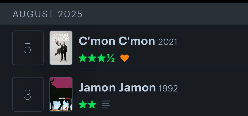 I watched JAMON JAMON followed by C’MON C’MON so far this month
