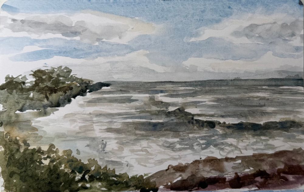Watercolor beach scene