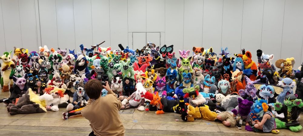 The Pokémon meetup group photo in progress.