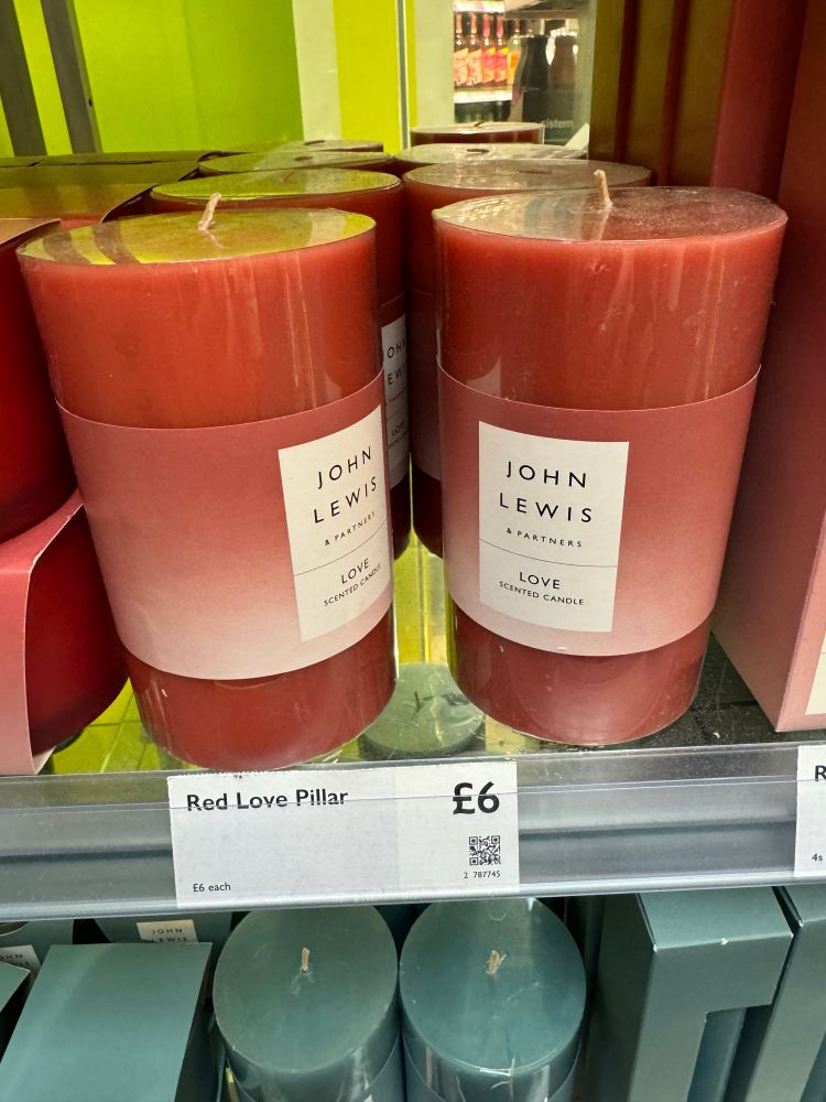 Roses can be white
The Shining was a psychological thriller
Why don’t you come over and light
my big…

Picture of a “Big Love Pillar” Candle. 

Only 6 squid




