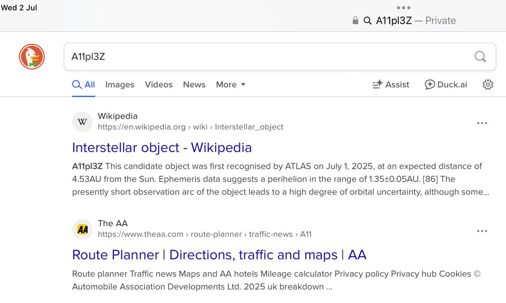 Web search for our new interstellar visitor A11pl3Z reveals that the AA have already got a route covered