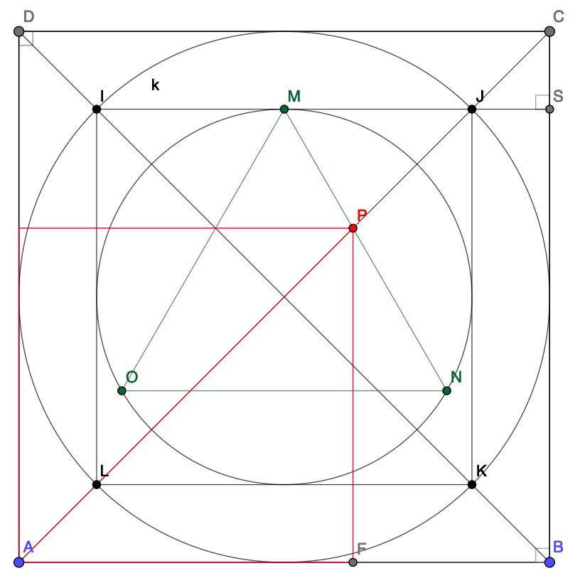 An approximate solution to the problem of squaring a circle. The outer square has the side 2√2. The red square is supposed to have size π.