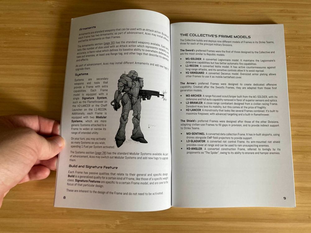 A spread of the softback APOCALYPSE FRAME.
